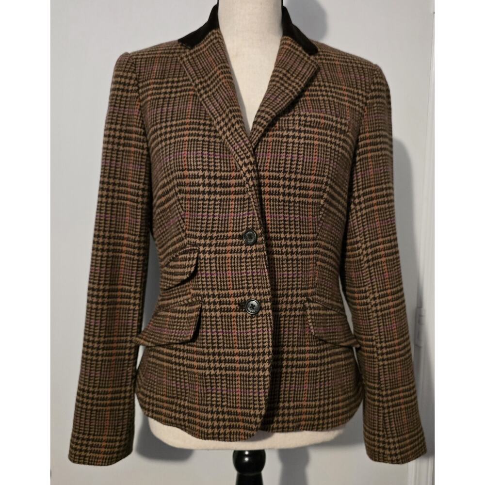 CHAPS Women’s Wool Blend Blazer Jacket Brown Houndstooth Corduroy Collar Sz. 6
